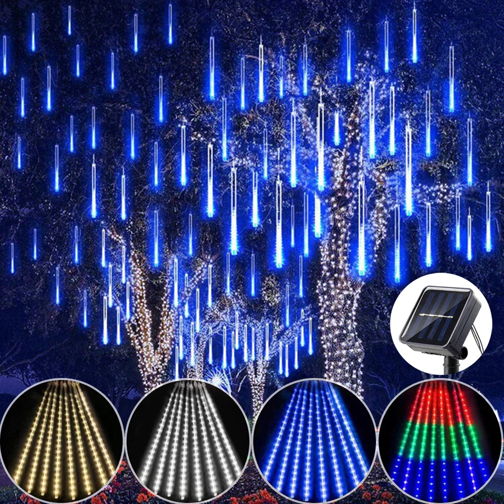 Meteor Shower Solar LED String Lights Garland Christmas Tree Decorative Outdoor Waterproof New Year Garden Lights