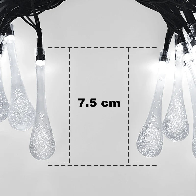 Solar Droplet Bulb String Lights Patio Wedding Decorative Pendant Lamp Outdoor Waterproof Camping Tent Garden Christmas Garland