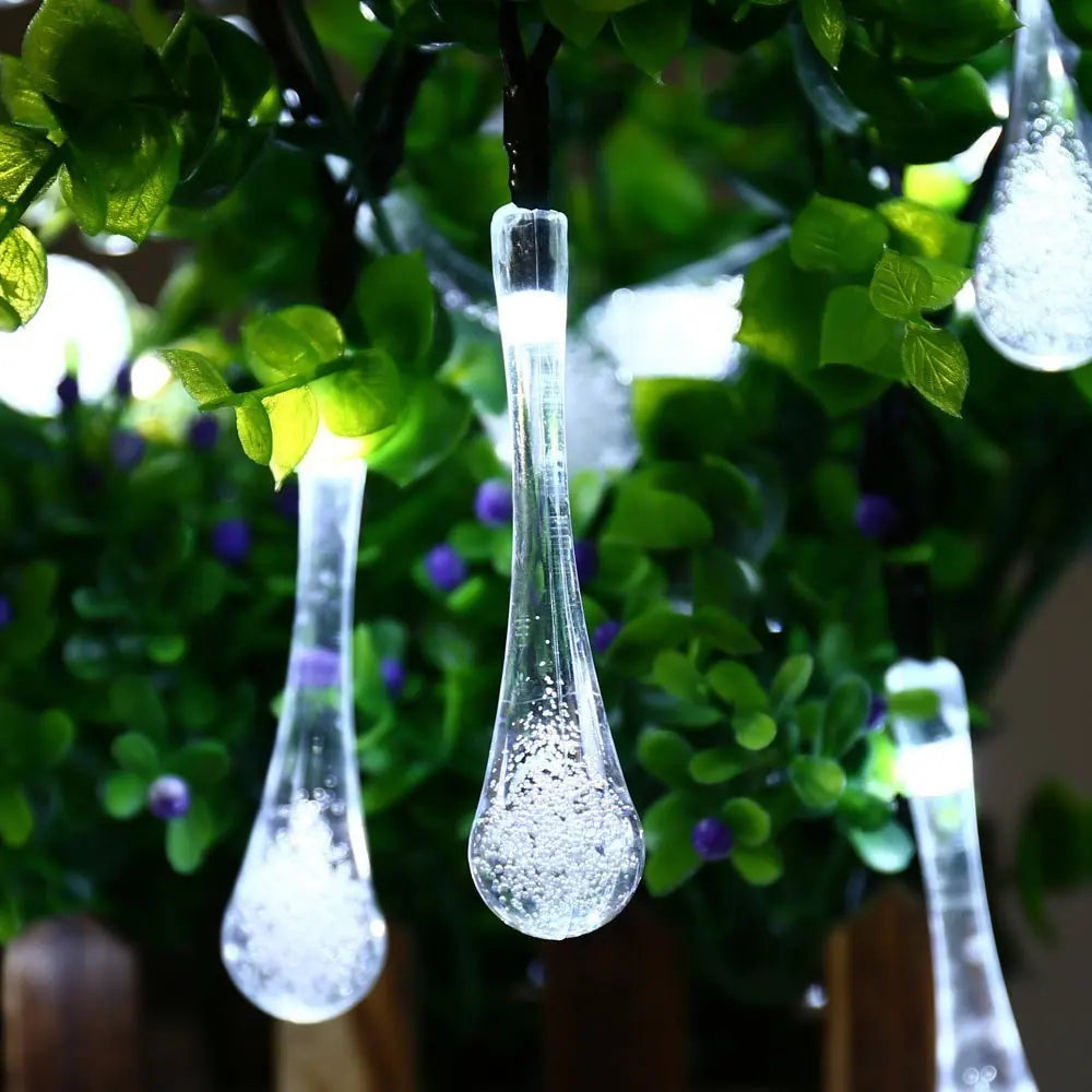 Solar Droplet Bulb String Lights Patio Wedding Decorative Pendant Lamp Outdoor Waterproof Camping Tent Garden Christmas Garland