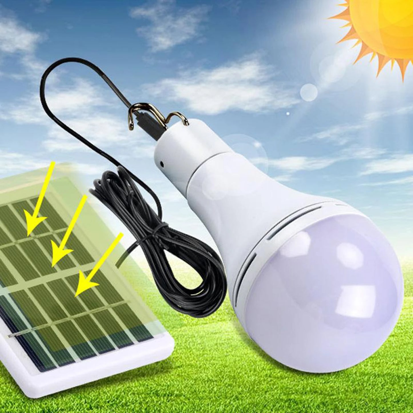 9W Premium Solar Light Bulb, Chicken Coop Supplies Shed Garden Lighting Lamp for Outdoor Hiking Camping Tent Fishing