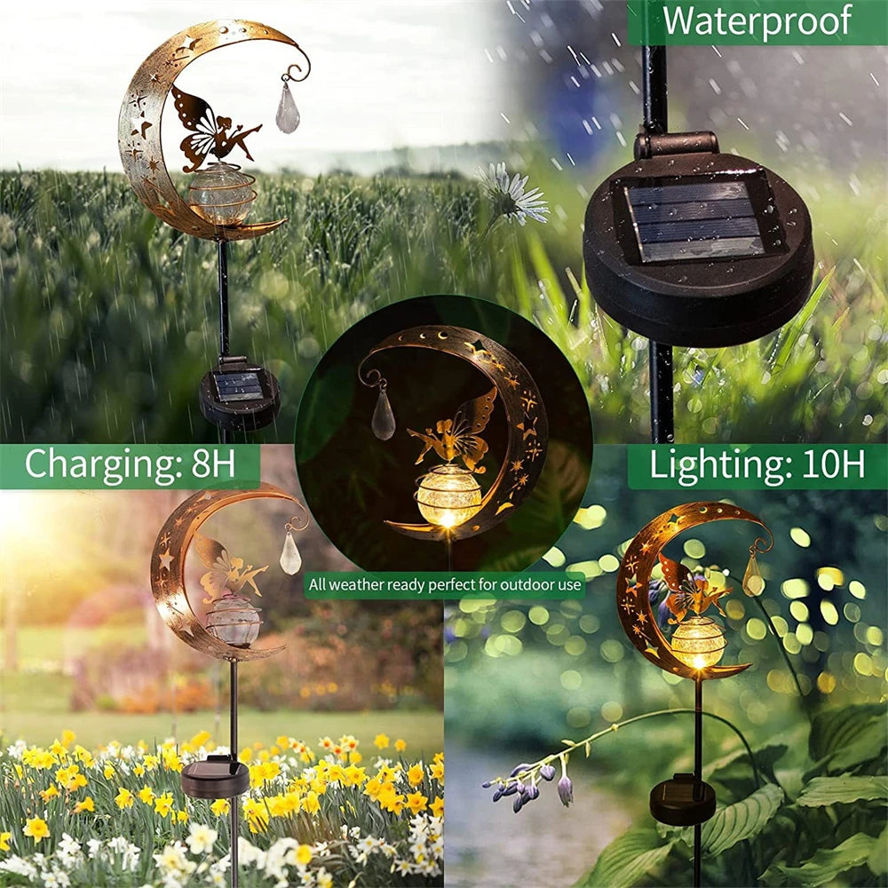 Fairy Solar Lights Outdoor Garden Decorative Lamp with Warm Light Waterproof Metal Decoration for Patio, Pathway or Yard Decor