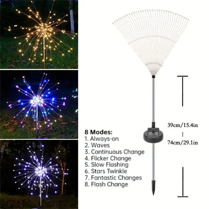 NEW 200LEDs Solar Decorative Fireworks Lights Outdoor Waterproof Solar Lights 8 Lighting Modes With Remote Control Decorations Light