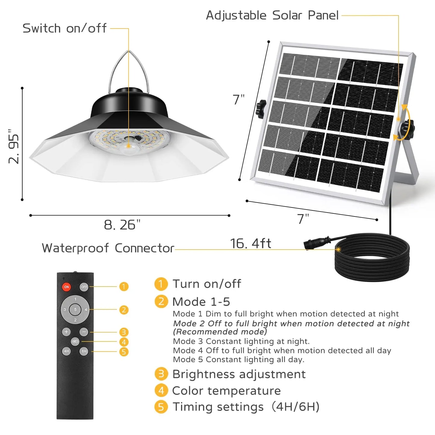 Solar Pendant Lights with Sensor Shed Lamp Indoor Remote Daytime Available for Barn Garage Solar Powered Outdoor Light