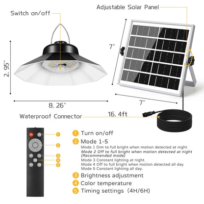 Solar Pendant Lights with Sensor Shed Lamp Indoor Remote Daytime Available for Barn Garage Solar Powered Outdoor Light