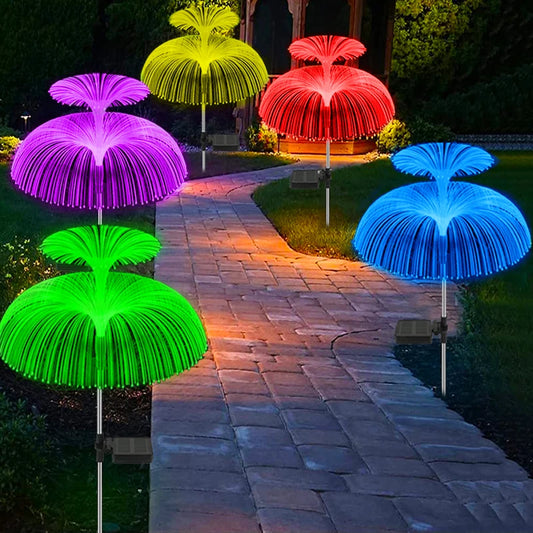 Outdoor LED Solar Pathway Lights Waterproof Jellyfish Decorative Lawn Lights 7Color Change Yard Walkway Patio Solar Lamp