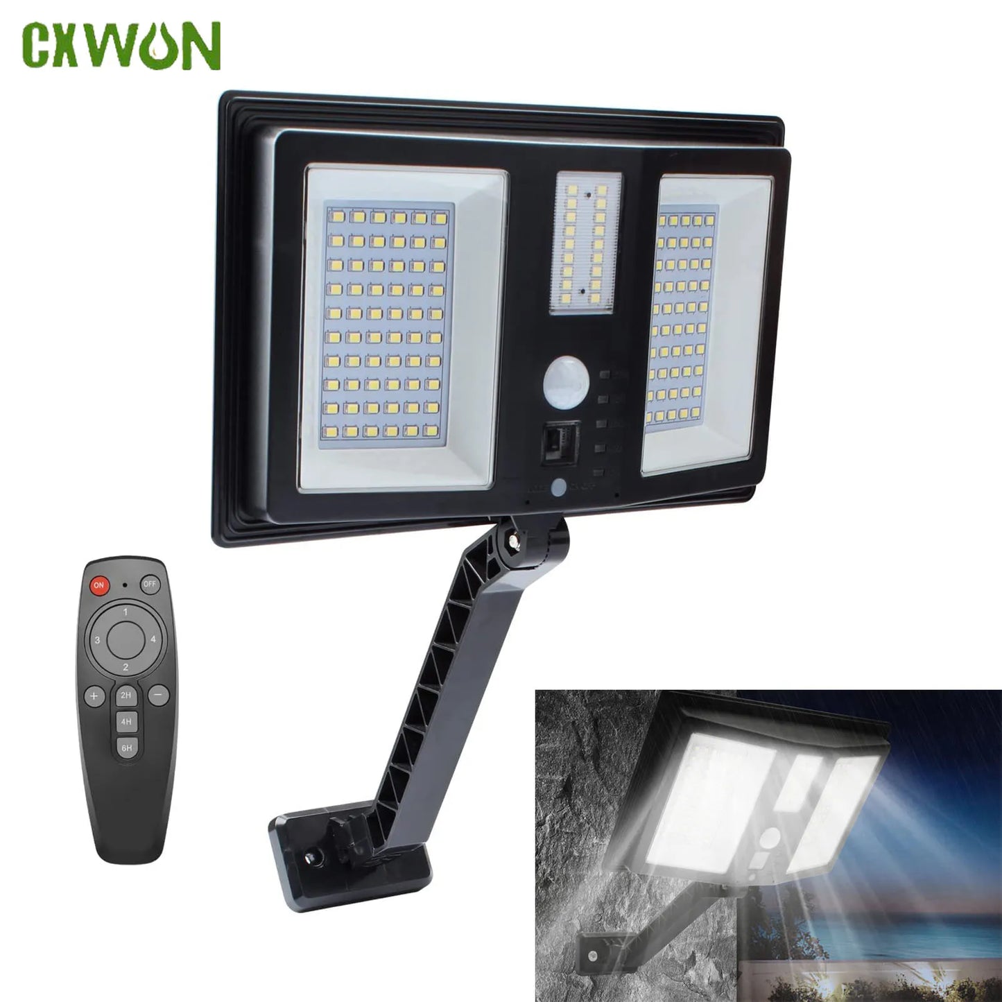 OUTDOOR SOLAR FLOODLIGHT WITH SENSOR LAMP 138 LED WATERPROOF WIRELESS PLUS REMOTE CONTROL