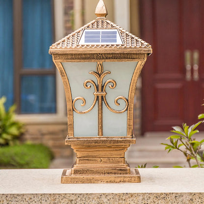 LED Square Post Pillar Light Solar Garden Gate Remote Control Waterproof Lamp Vintage Solar Garden Lights Outdoor Solar Light