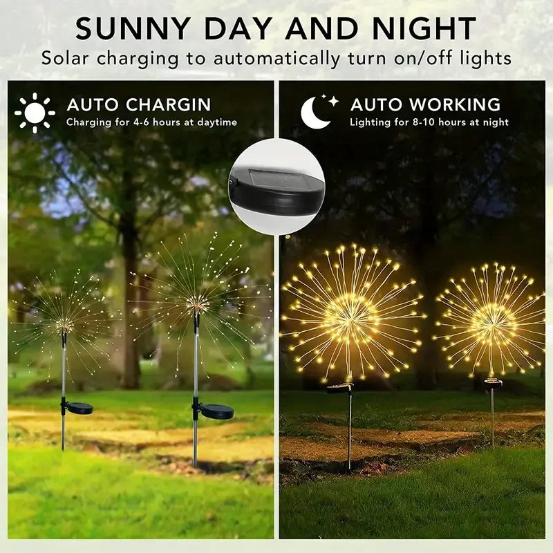 Solar Fireworks LED Light Outdoor Waterproof Solar Light 8 Lighting Modes DIY Starburst Fairy Light Holiday Decorative Lights