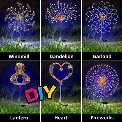 NEW 200LEDs Solar Decorative Fireworks Lights Outdoor Waterproof Solar Lights 8 Lighting Modes With Remote Control Decorations Light