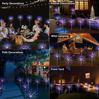 NEW 200LEDs Solar Decorative Fireworks Lights Outdoor Waterproof Solar Lights 8 Lighting Modes With Remote Control Decorations Light