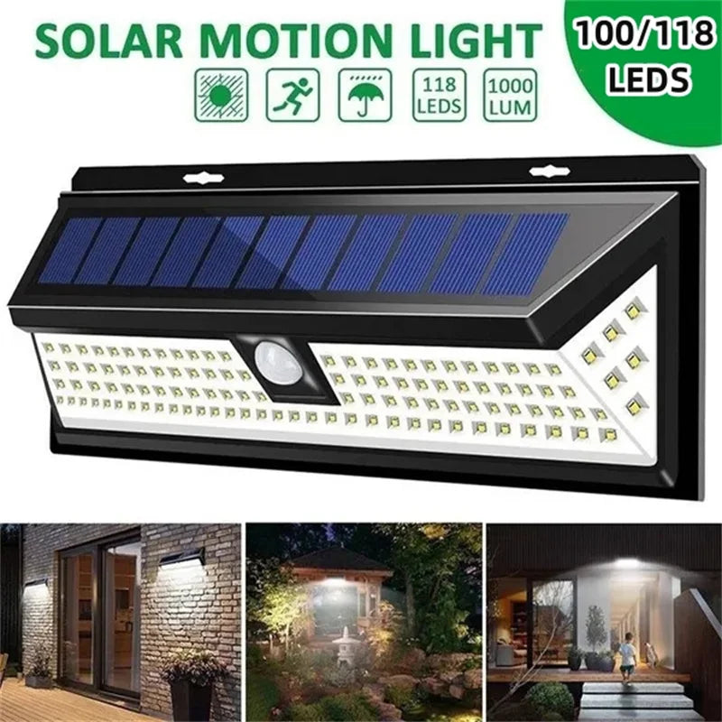 Solar Lights 100/118LED Wall Solar Light Outdoor Security Lighting Nightlight Waterproof IP65 Motion Sensor Detector Lamp Garden