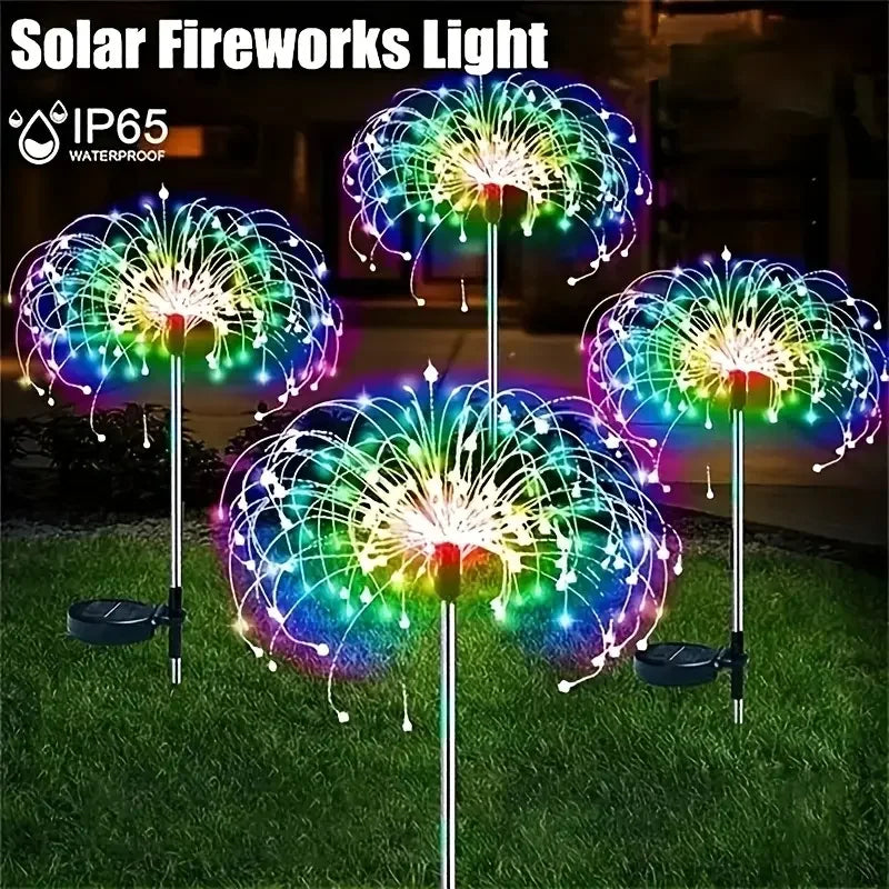 NEW 200LEDs Solar Decorative Fireworks Lights Outdoor Waterproof Solar Lights 8 Lighting Modes With Remote Control Decorations Light