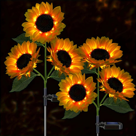 Sunflower Solar Lights Outdoor Decor 1/3 LED Sunflower Yellow Flower Lights Decorative For Patio Lawn  Pathway Decoration