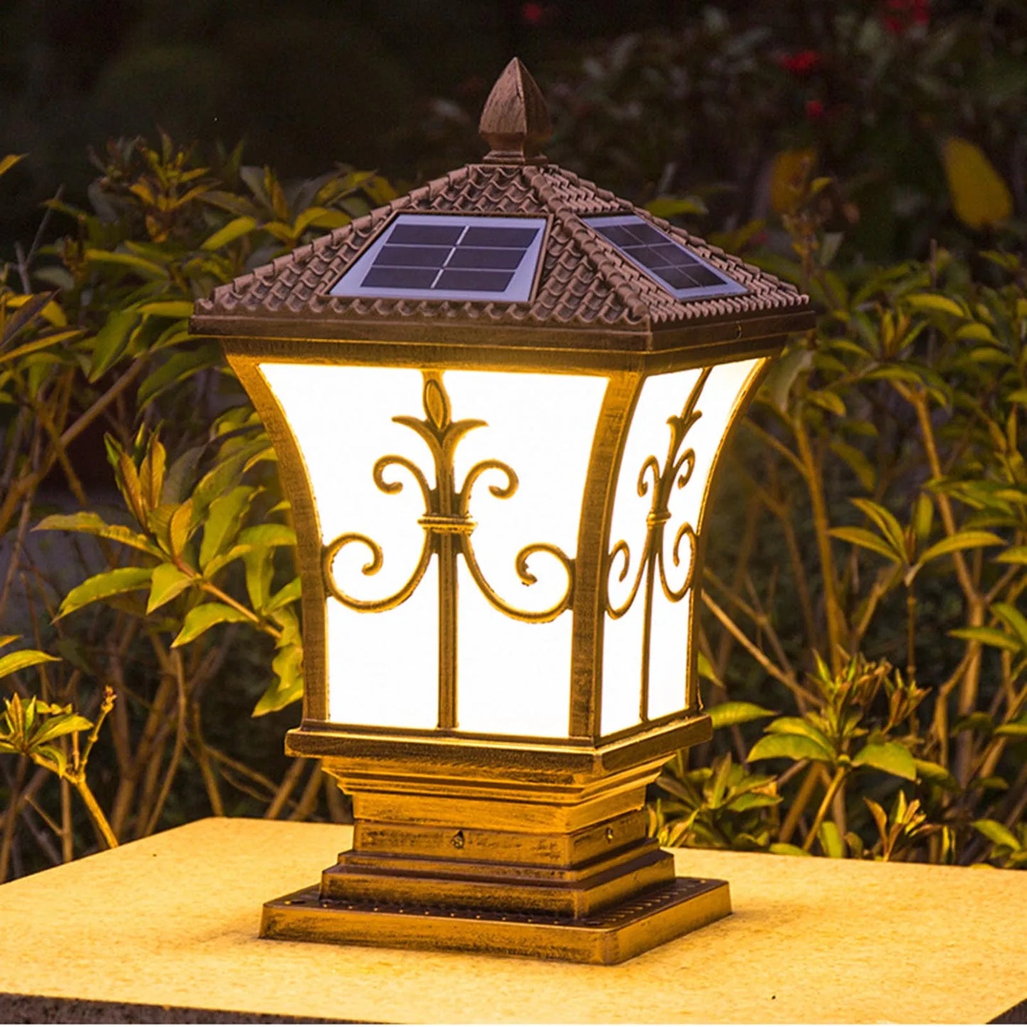 LED Square Post Pillar Light Solar Garden Gate Remote Control Waterproof Lamp Vintage Solar Garden Lights Outdoor Solar Light