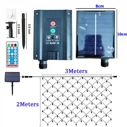 Solar Powered Decorative Net Light Mesh Fairy Lights Waterproof Garland With 8 Modes Timer Christmas Decorations For Home 3M X 2M,Holiday