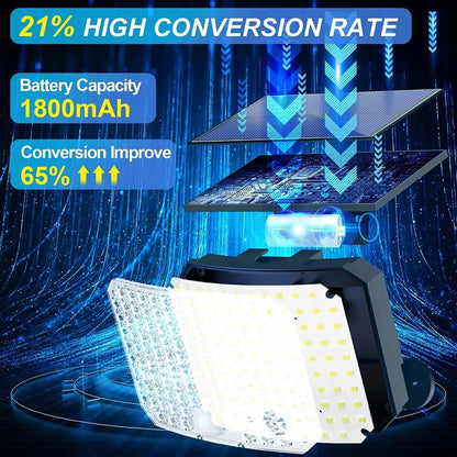 118LED Outdoor Solar Light 3 Mode Street lamp with Motion Sensor Remote Control IP65 Waterproof Patio Garage Backyard Wall Light