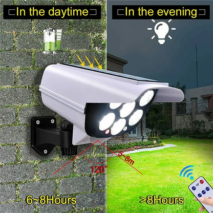 Outdoor Solar Light Motion Sensor Security Dummy Camera Wireless Flood Light IP65 Waterproof 77 LED Lamp 3 Mode For Home Garden