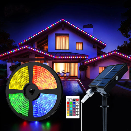 5050 RGB Solar Strip Outdoor LED Color Decorative String Light 5M 10M Strip Street Garden Waterproof Christmas Atmosphere Light