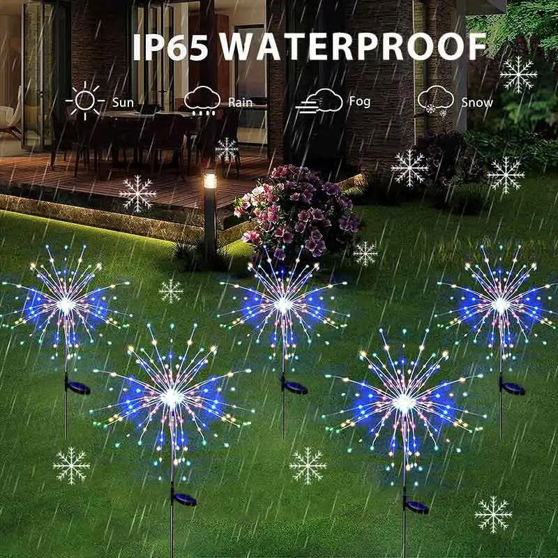 LED Solar Lights 200LEDs IP65 Waterproof for Christmas Pathway Parties Garden Decorative Outdoors Fireworks Lights Lawn Lamps