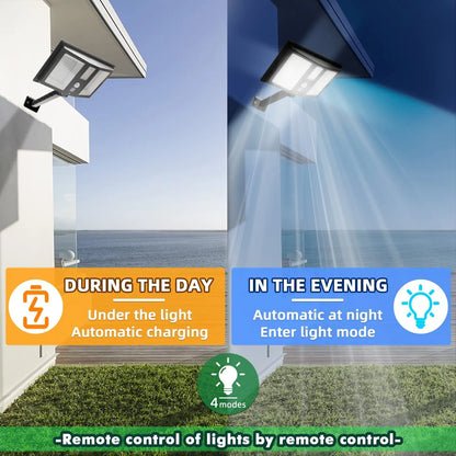 OUTDOOR SOLAR FLOODLIGHT WITH SENSOR LAMP 138 LED WATERPROOF WIRELESS PLUS REMOTE CONTROL