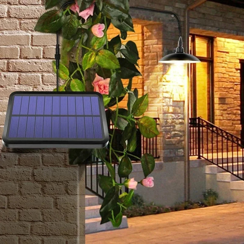 Solar Pendant Light Outdoor Waterproof LED Lamp Double-head Chandelier Decorations with Remote Control for Indoor Shed Barn Room