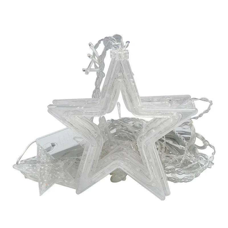 Solar Powered LED Icicle Star Moon Lamp Fairy Curtain String Lights Garland Christmas Decorative for Home Wedding Party Window Decor