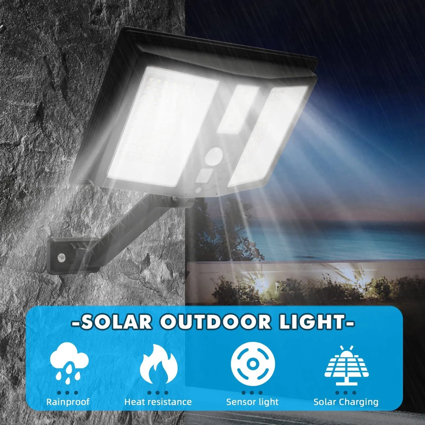 OUTDOOR SOLAR FLOODLIGHT WITH SENSOR LAMP 138 LED WATERPROOF WIRELESS PLUS REMOTE CONTROL