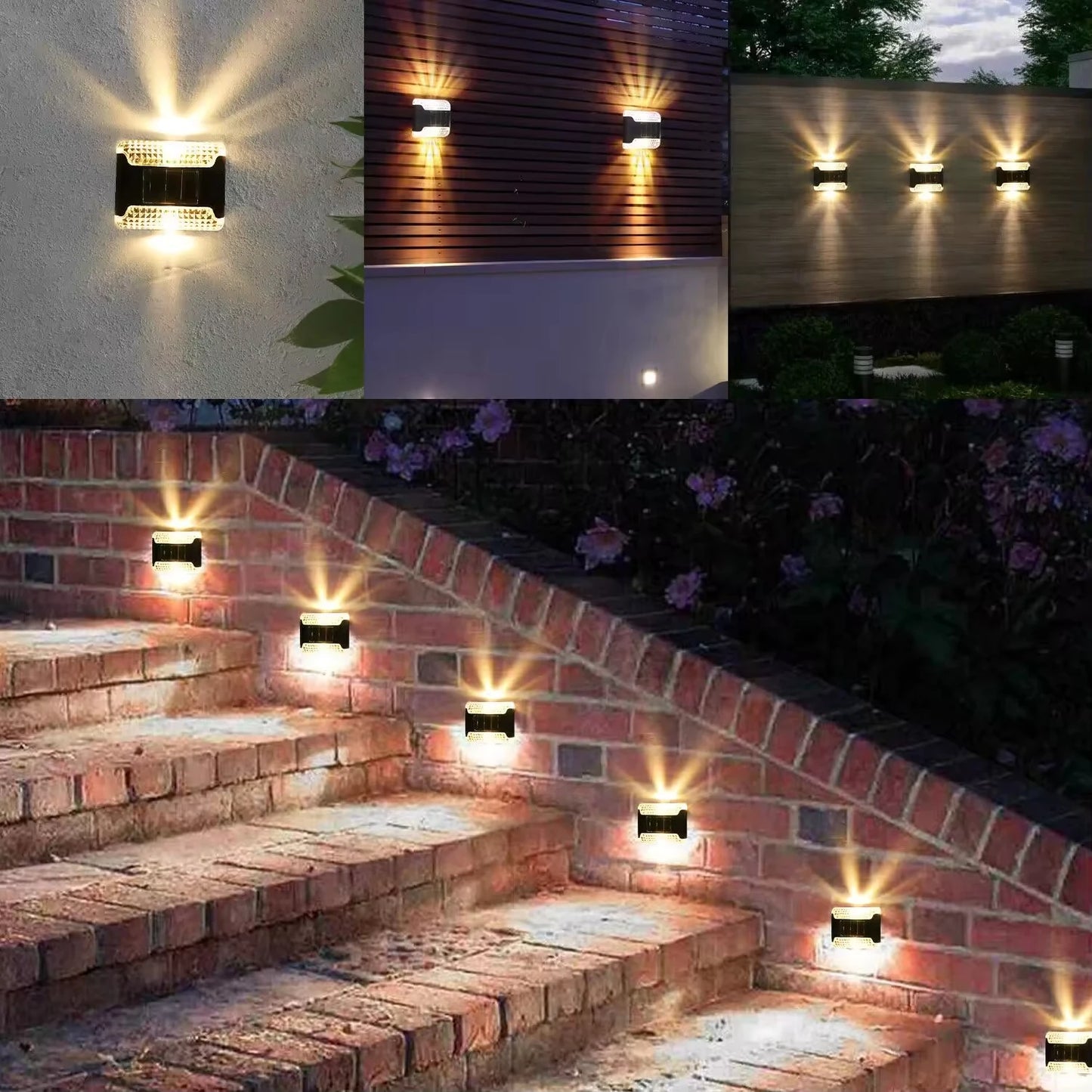 4pcs Solar Lights Up Down Wall Decorative Sconce Light Outdoor Backyard Deck Fence Post Lamp