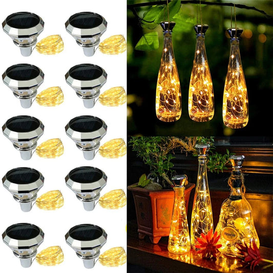 Updated Solar Decorative Wine Bottle Lights 2M 20 LED Copper Wire Fairy Garland String Lights for Xmas Wedding Party Decor 4/8/10 Pack