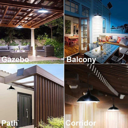 2/1 Head Solar Pendant Light Remote Outdoor Lamp Waterproof Power Garden Chandelier Indoor Garden Yard Shed Barn LED with Remote