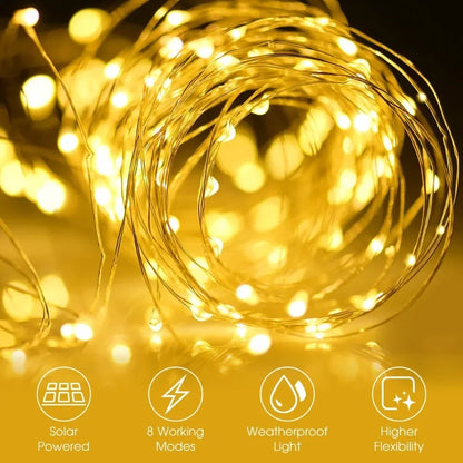 New Year Solar Lamp LED Outdoor 7M/12M/22M/32M String Decorative Lights Fairy Waterproof For Holiday Christmas Party Garlands Garden Decor