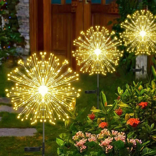 RGB LED Solar Decorative Fireworks Lights Waterproof Outdoor Dandelion Flash String Fairy Lights for Landscape Lawn Decor