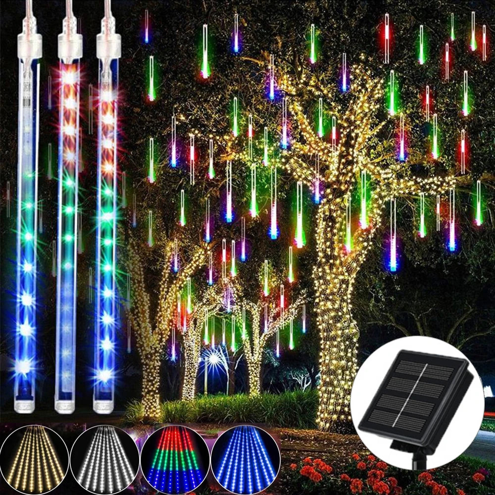 Meteor Shower Solar LED String Lights Garland Christmas Tree Decorative Outdoor Waterproof New Year Garden Lights